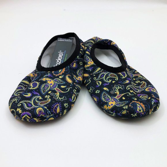 Snoozies Women's Stretch Comfort Skinnies Sketch Black & Purple Paisley Med 7/8 - Picture 2 of 6